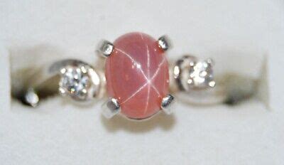 8 X 6 MM Salmon Pink LINDE STAR SAPPHIRE Accented RING 925 STERLING