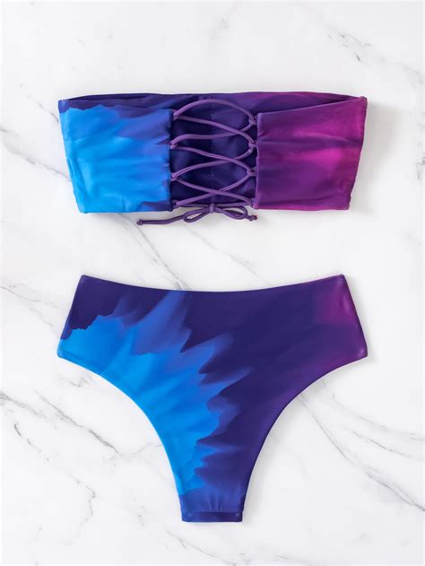 Tie Dye Bandeau Bikini Swimsuit
