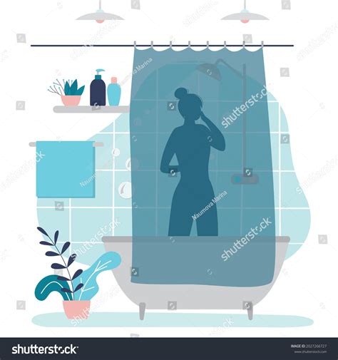 Silhouette Naked Woman Behind Shower Curtain Stock Vector Royalty Free Shutterstock
