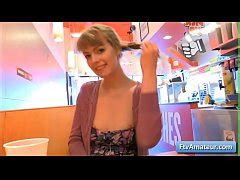Sexy Hot Blonde Teen Amateur Alana Gets Naughty In A Diner And Masturbate With Her Long Fingers