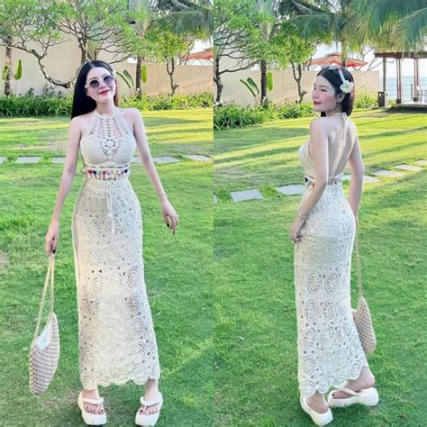 Gaeul Store Qc Crochet Lace Bikini Set Piece Bra Mixed With Long Skirt Shopee Malaysia