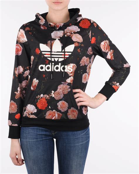 Original Adidas Womens Trefoil Allover Floral Rose Hoodie F79297