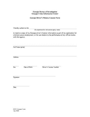 Fillable Online Tyronepd GBI GCIC Drivers History Consent Form Tyrone