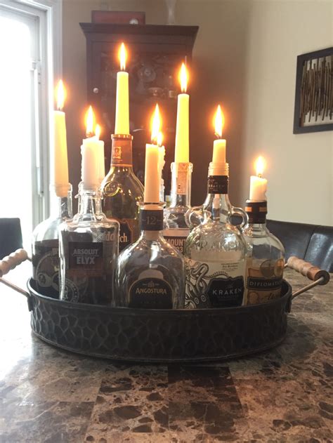 Taper Candles Liquor Bottle Centerpiece Google Search In 2020 Old