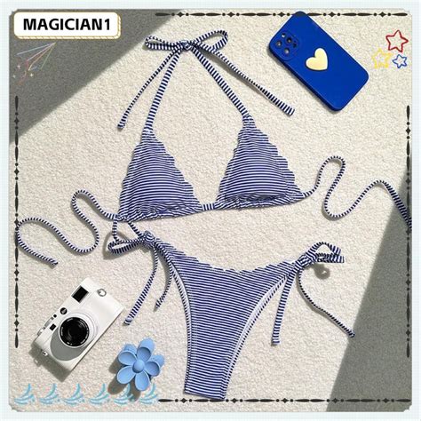 MAGICIAN1 Micro Bikini Set Halter String Bathing Suit Mini Thong Swimwear Triangle Trendy Sexy