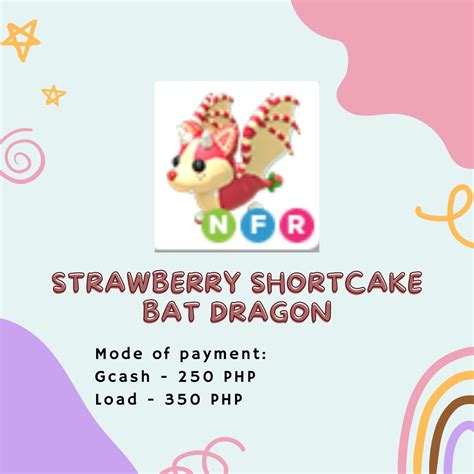 Adopt Me Nfr Strawberry Shortcake Bat Dragon Neon Fly Ride On Carousell