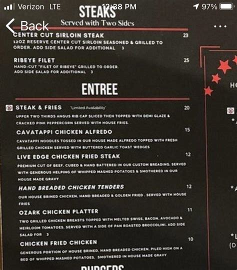 Menu At Live Edge Bar Grill Mountain Home