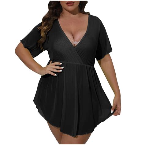 Generic Womens Plus Size Swimsuit Cover Up Sexy Deep V Neck Elastic Waist Beach Bikini Swimwear