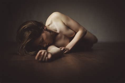 Nude Strategic Covering Sideboob On The Floor Closed Eyes Blonde