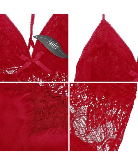 Women Satin Sexy Lace Chemise Lingerie Sleepwear V Neck Nightwear S XXL Red C1184HMQWR6