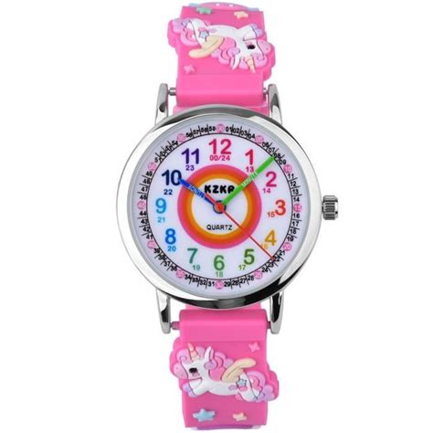 Zeiger Montre enfant Motif Licorne 3D Montre pédagogique fille Lunette