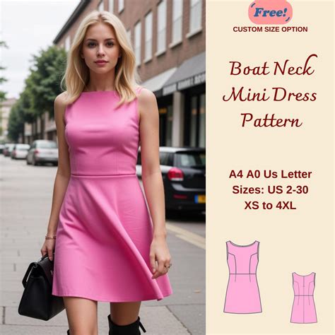 Boat Neck Mini Dress Sewing Pattern A Line Dress Pattern Sleeveless Dress Easy Dress Pattern