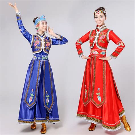 Red Royal Blue Mongolia Dress Long Sleeve Mongolian Robe National Dance Costumes New Year