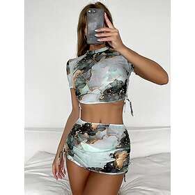 SHEIN 4 delad bikini baddräkt med marmorblus Söt Stringtrosor Kjol Multifärgad Marmor Grimma