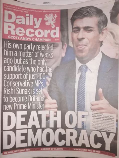 DAILY RECORD NEWSPAPER Oct 25 2022 Rishi Sunak New PM 4 99 PicClick UK