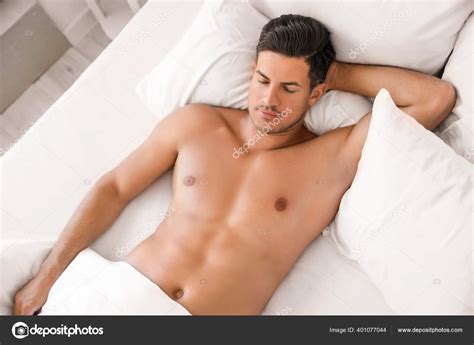 Handsome Naked Man Sleeping Bed Stock Photo Serezniy