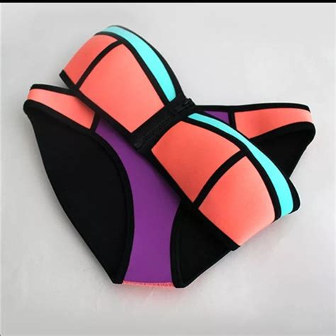 Swim Hpmulticolored Neoprene Zipperfront Bikini Set Poshmark