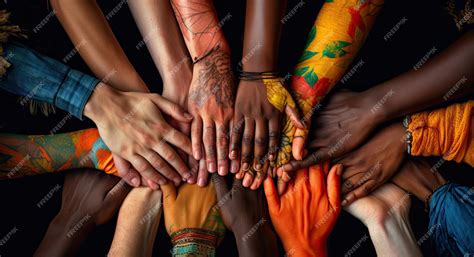 Celebrando a diversidade cultural mãos de diferentes raças unidas na ...