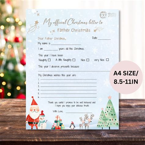 Printable Kids Christmas Letter to Father Christmas Easy to Print