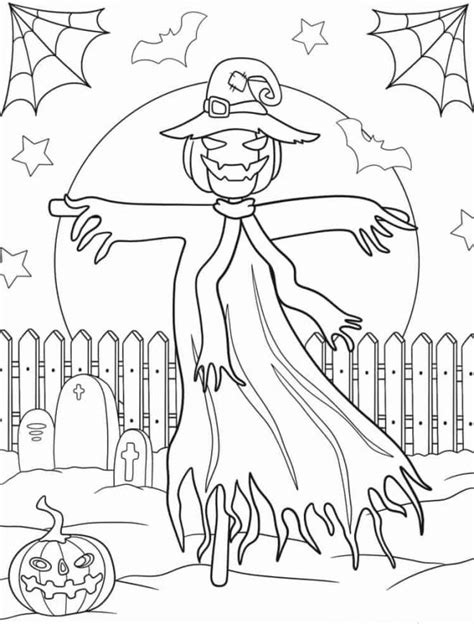 Coloriage Pouvantail D Halloween Avec Des Toiles D Araign Es