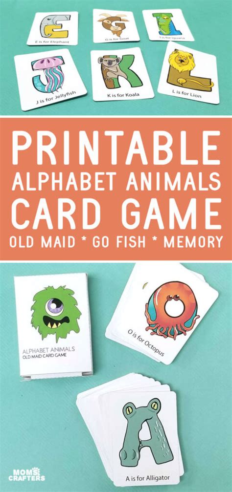 alphabet card game printable alphabet animals moms  crafters