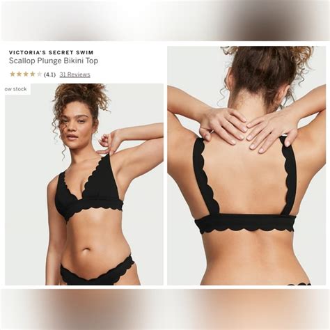 Victoria S Secret Swim Victorias Secret Very Sexy Scallop Plunge Swim Bikini Top Large Black