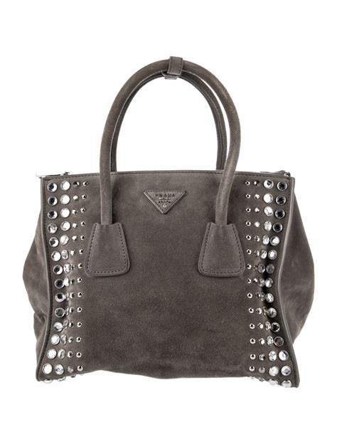 Prada Scamosciato Twin Pocket Tote Grey Handle Bags Handbags