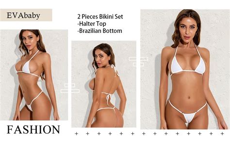 EVAbaby Women Micro G String Bikini Piece Swimsuit Sheer Extreme Mini Thong Set Bathing Suit