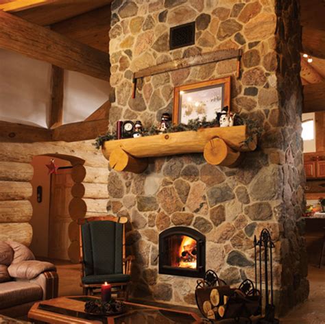 Log Fireplace - Laverty Log Homes and Timber Frames