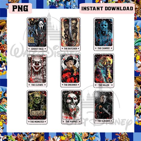 Bundle Horror Character Tarot Card Png Halloween Movie Killer Etsy