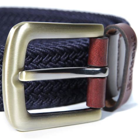 Barbour Stretch Webbing And Leather Belt Navy End