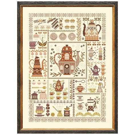 Romantic Coffee Time Cross Stitch Kits Pattern Design 18ct 14ct 11ct Light Yellow Canvas