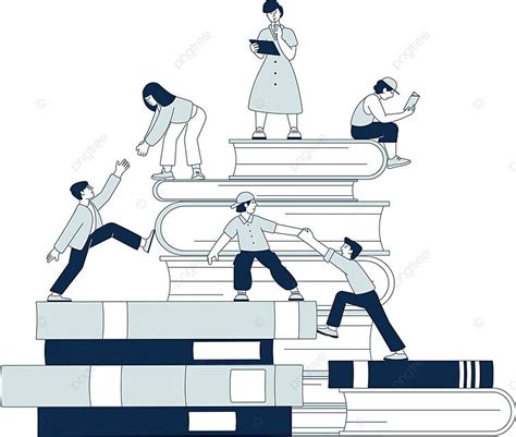 Concept Of Gaining Knowledge Individuals Scaling Piles Of Books Vector