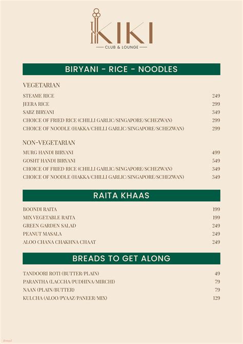 Menu Of Kiki Club And Lounge Near Geeta Enterprises Punjabi Baghdelhi