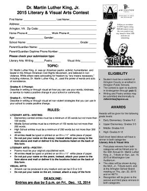 Fillable Online Apsva 2015 MLK Jr Contest Form Arlington Public