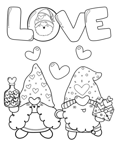 Cute Valentine Gnomes Coloring Pages