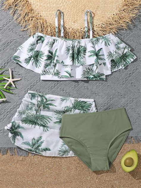 Girls Tropical Print Wrap Bikini Swimsuit With Beach Skirt Artofit