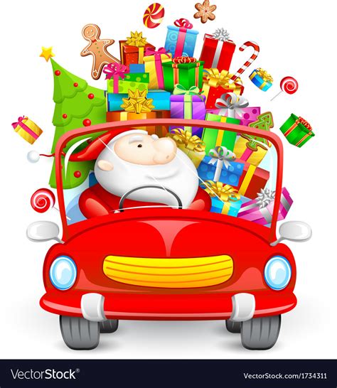 Santa Claus Driving Car With Christmas Ts Vector Image