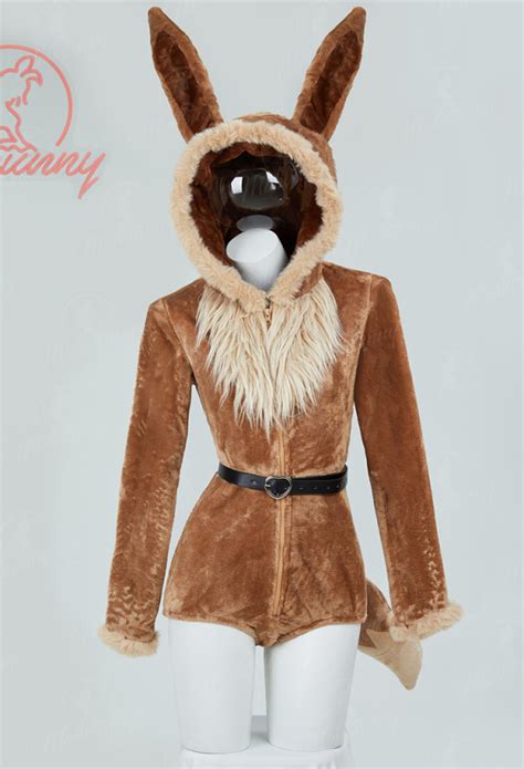 PM Derivative Sexy Lingerie Bodysuit Plush Hooded Deep V Romper And Socks With Belt And Tail