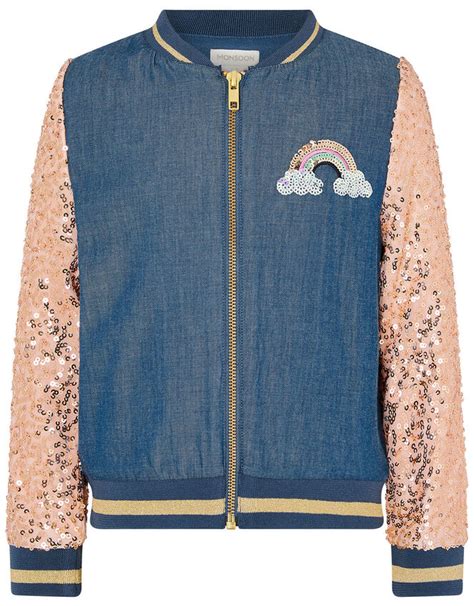 Sequin Unicorn Denim Bomber Jacket Blue Girls Coats And Jackets Monsoon Uk