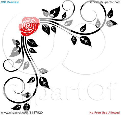 Clipart of a Red Rose and Black and White Foliage Corner Border ...