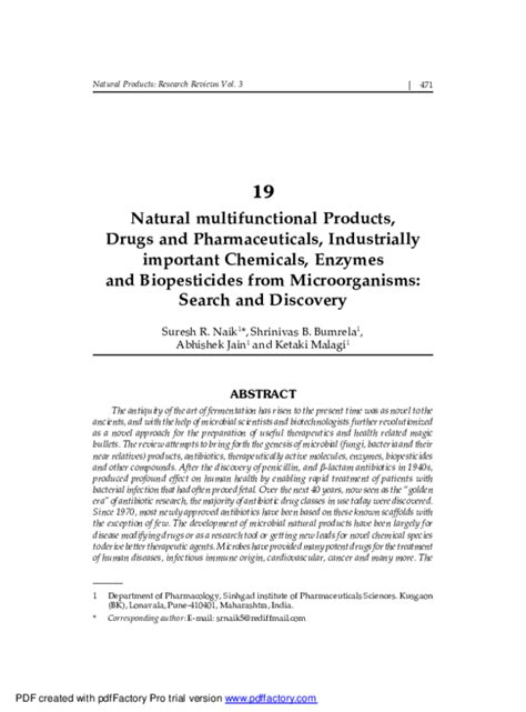 Pdf Natural Multifunctional Products Drugs And Pharmaceuticals