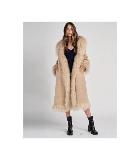 Penny Lane Coat With Mongolian Lamb Fur Trim At FurHatWorld