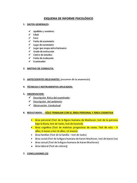 Esquema De Informe PsicolÓgico Para Subir Pdf