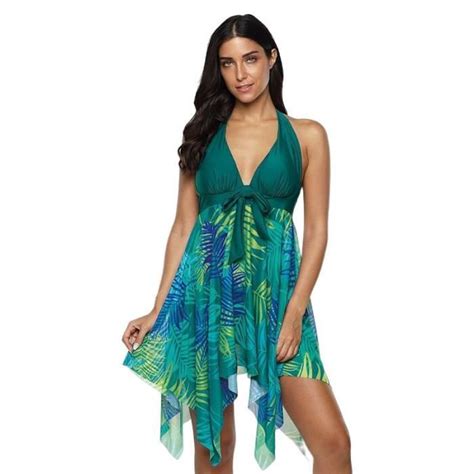 Maillot de Bain Femme Tankini Pieces Vintage Taille Haute Bikini à Jupette Elégante Floral