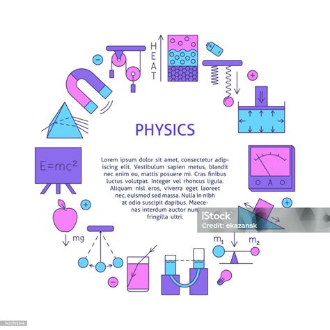 physikrundposter im farbigen linienstil stock vektor art und mehr