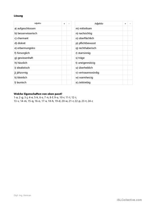 Charaktereigenschaften Adjektive l Deutsch DAF Arbeitsblätter pdf doc