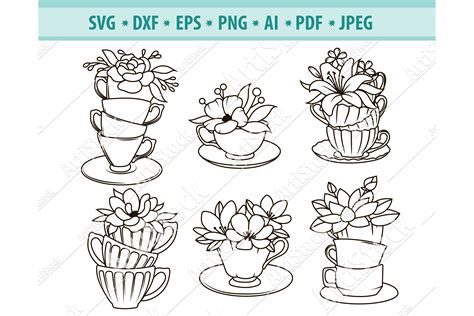 Flower Cup Svg Coffee Cup Svg Tea Cup Svg Png Dxf Eps