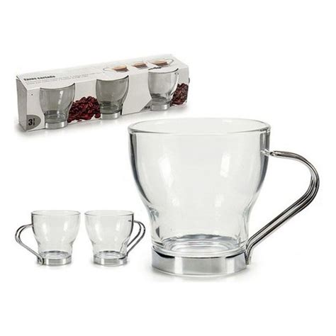 Juego de Tazas de Café Vivalto 20 cl Transparente Metal Cristal 3