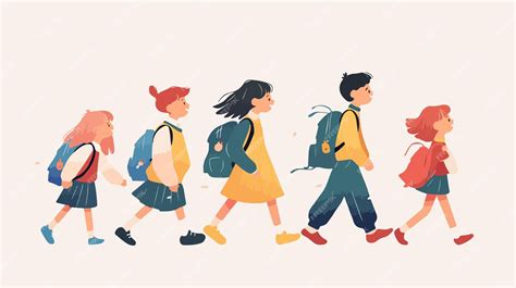 Happy Kids Walking To School With Backpacks Illustration Premium Ai